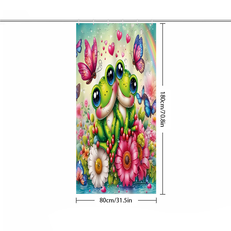 TEMU ' Frog & Bath Curtain - Shower Curtain With Top Loop, Machine Washable, Cute Jungle Design With Foliage For & Bathroom Decor (no Cord), 2d Flat