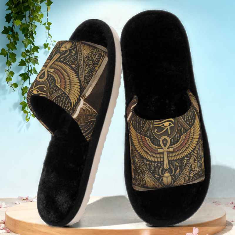 TEMU Mystical Egyptian Totem Printed Women's And Men's Home Slippers, Christmas Essential Gift, For Gifting, Comfortable Non-slip Indoor Slippers, ,