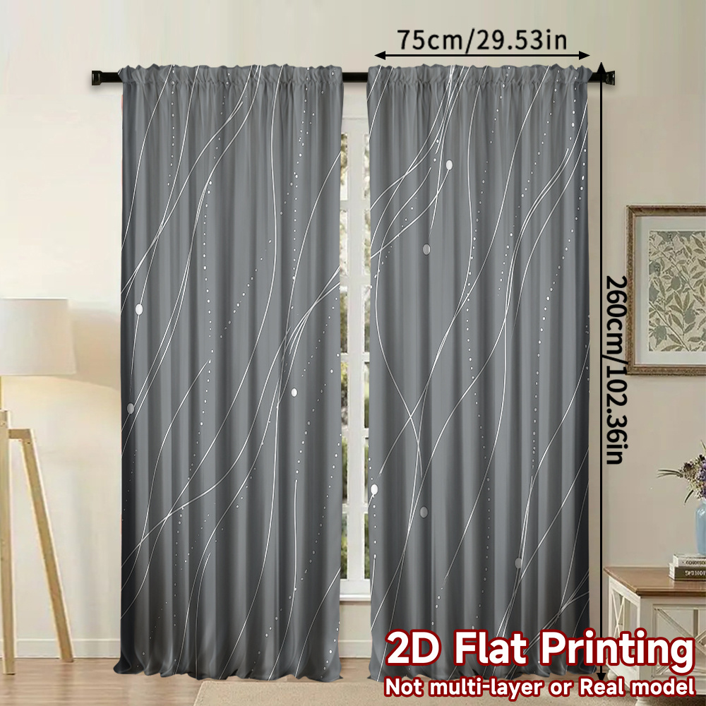 TEMU Set Of 2, Versatile Curtains For Season, Gray With White Patterns, Made From 100% Polyester, Ideal For Bedrooms, Living Rooms, Offices, And Home