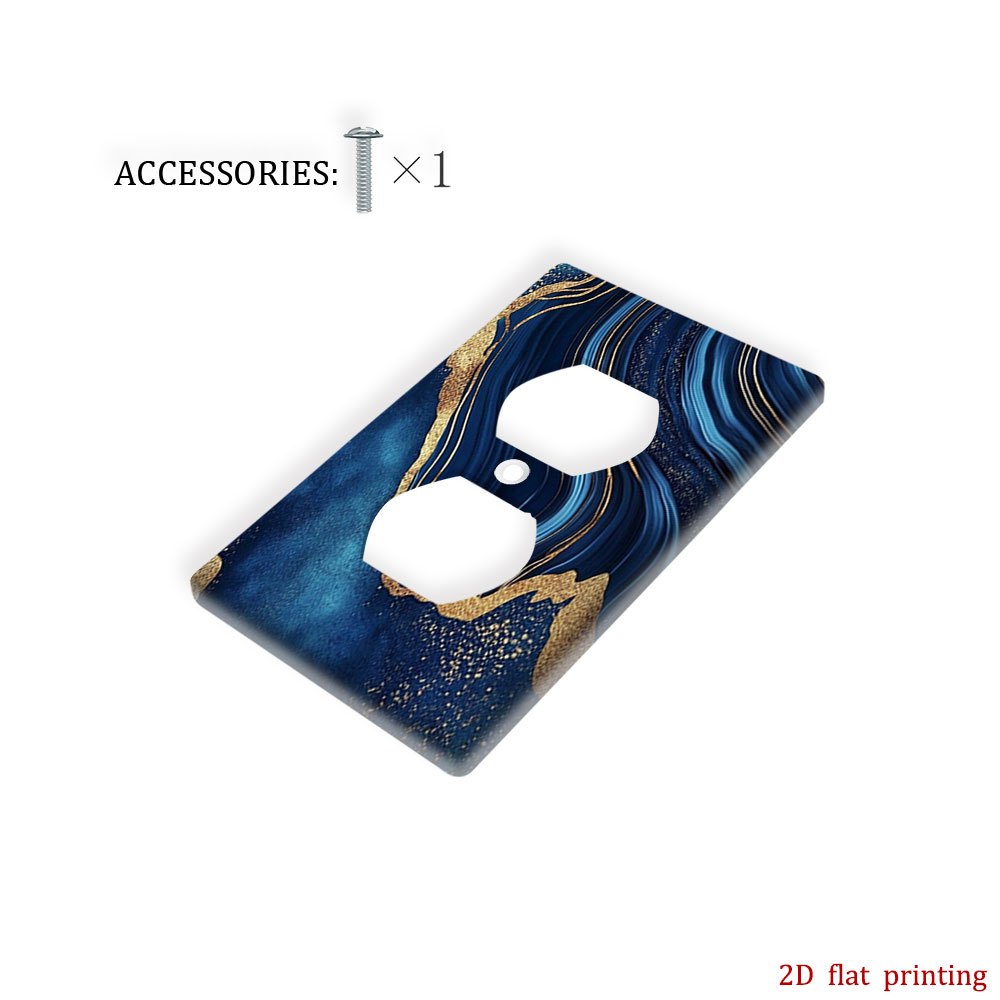 TEMU 1pc Decorative Wall Plate Cover Featuring Blue And Golden Marbling Waves, Suitable For Light Switches And Outlets, Ideal For Kitchen And Home