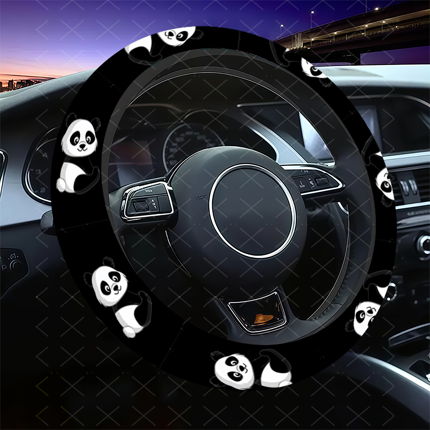 Coprivolante a tema panda - Accessorio interno per auto, materiale resistente per un uso duraturo, senza anello…: retailer-supplied image
