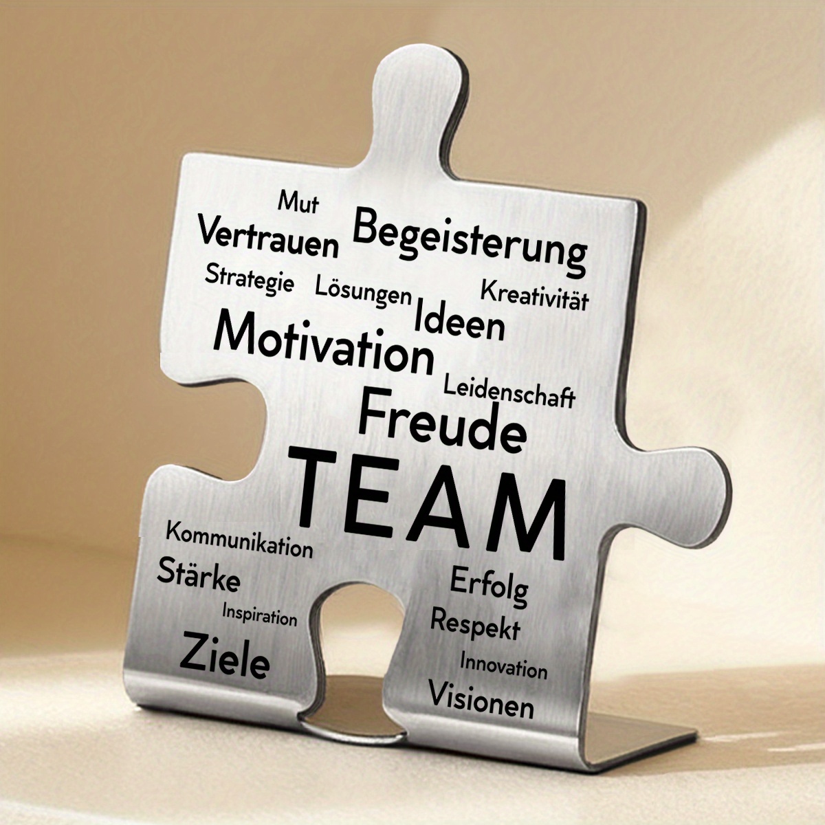 1pc German Inspirational Quote Desk Decor Puzzle Shaped Plaque Design, "" Appreciation Gift For Coworkers, Colleagues, Office Or Home Use, No Frame Needed, Desk Decorations