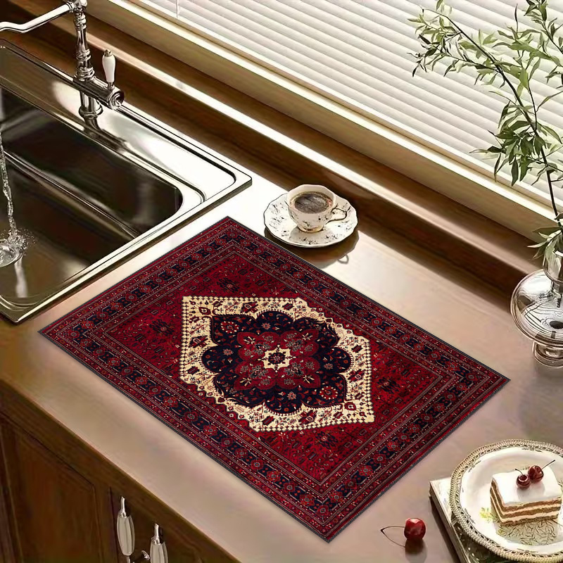 TEMU 1pc Bohemian Retro Style Mud Placemat, Mats, Coffee Machine And Kitchen Restaurant Draining Mat, Washer And Dryer Top Protective Pad, Non-slip