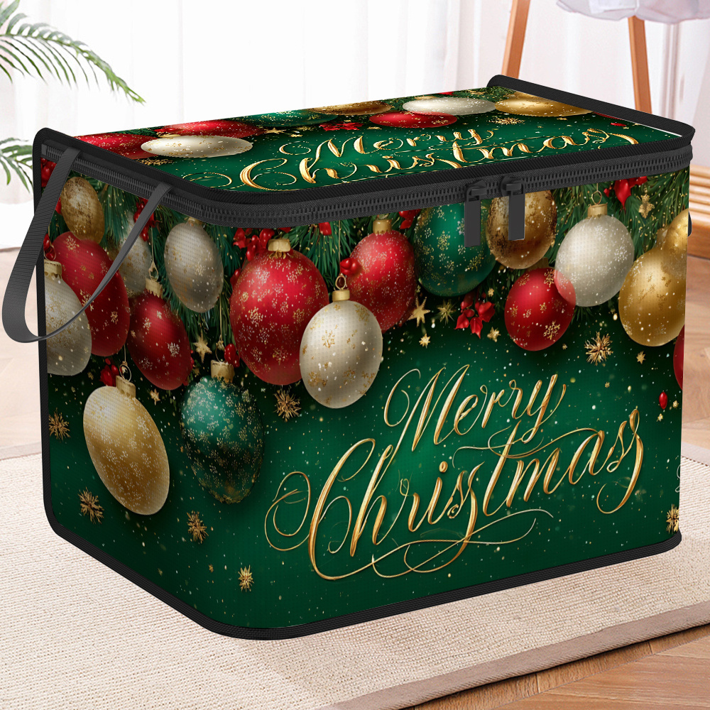 item picture 1pc extra large foldable zippered storage box with christmas ornament and text design lid storage container ideal for holiday supplies clothing pants and bedding storage moving solution under bed storage wardrobe organization reinforced
