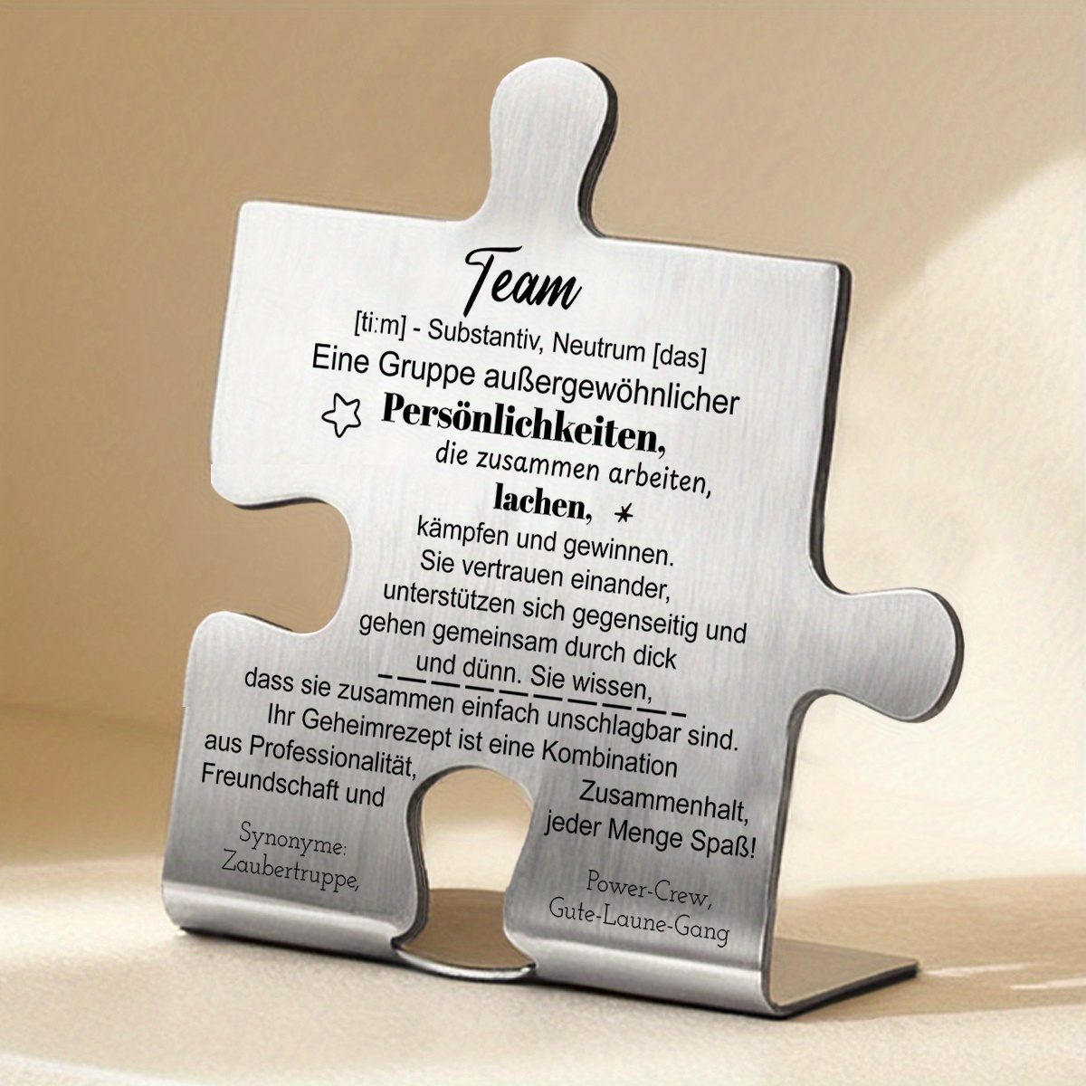 Image of 1pc German Inspirational Quote Desk Decor Puzzle Shaped Plaque Design, "" Appreciation Gift For Coworkers, Colleagues, Office Or Home Use, No Frame Needed, Desk Decorations