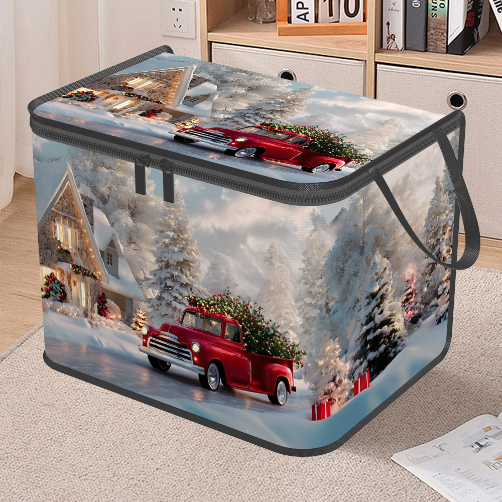 1pc extra large foldable zipper storage box with christmas tree and truck pattern lid style storage container suitable for holiday supplies clothing pants and bedding storage moving storage solution underbed storage closet organization