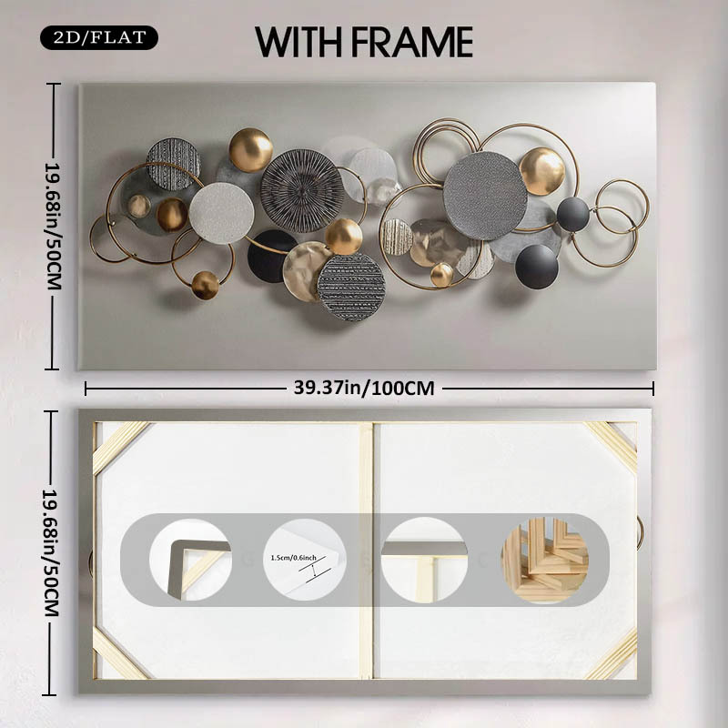 TEMU 1pc Wall Art Modern Abstract Circles Framed Canvas - - Horizontal/vertical Mural Suitable For Living Room, Bedroom, Office, Modern Minimalist