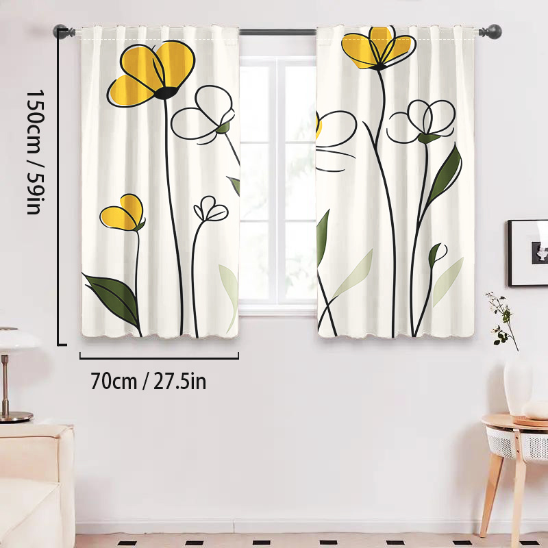 TEMU 2 Pezzi Set Tende Primaverili, Stampa Fiori Gialli in , Pieni di . Tende Oscuranti con Tasche per , per Soggiorno, Cucina, Camera da Letto -