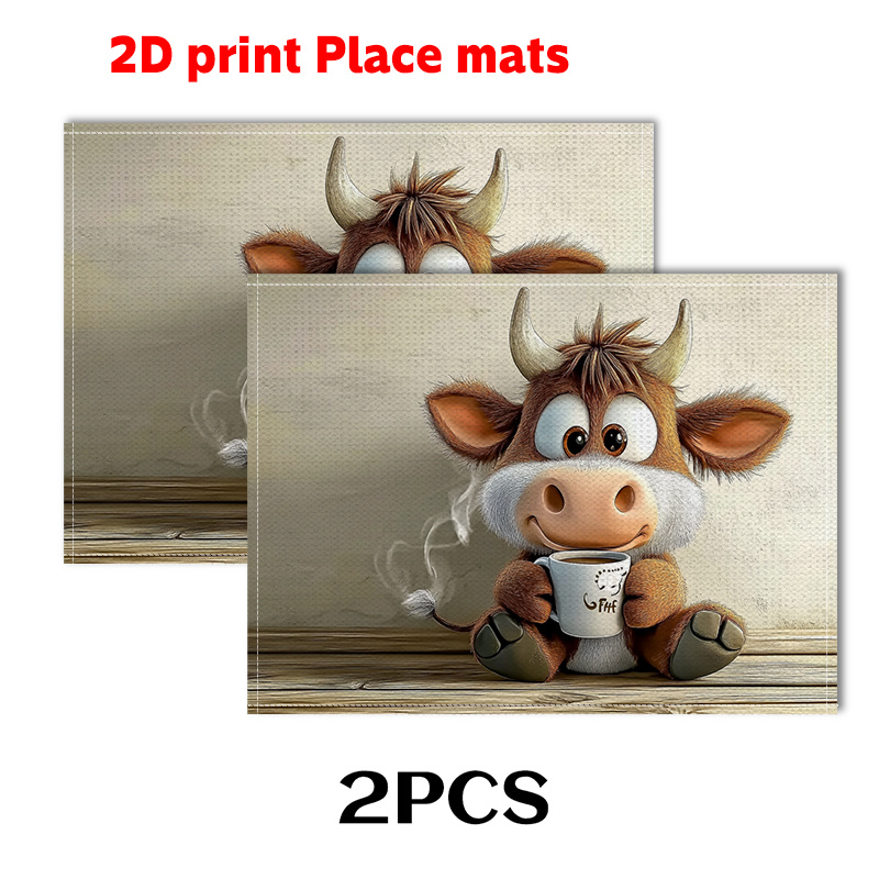 TEMU Juego de 2/4/6 manteles individuales de (impresión 2D) tierna la taza y . 11.8x17.7 in - de mesa para decoración del hogar , cocinas