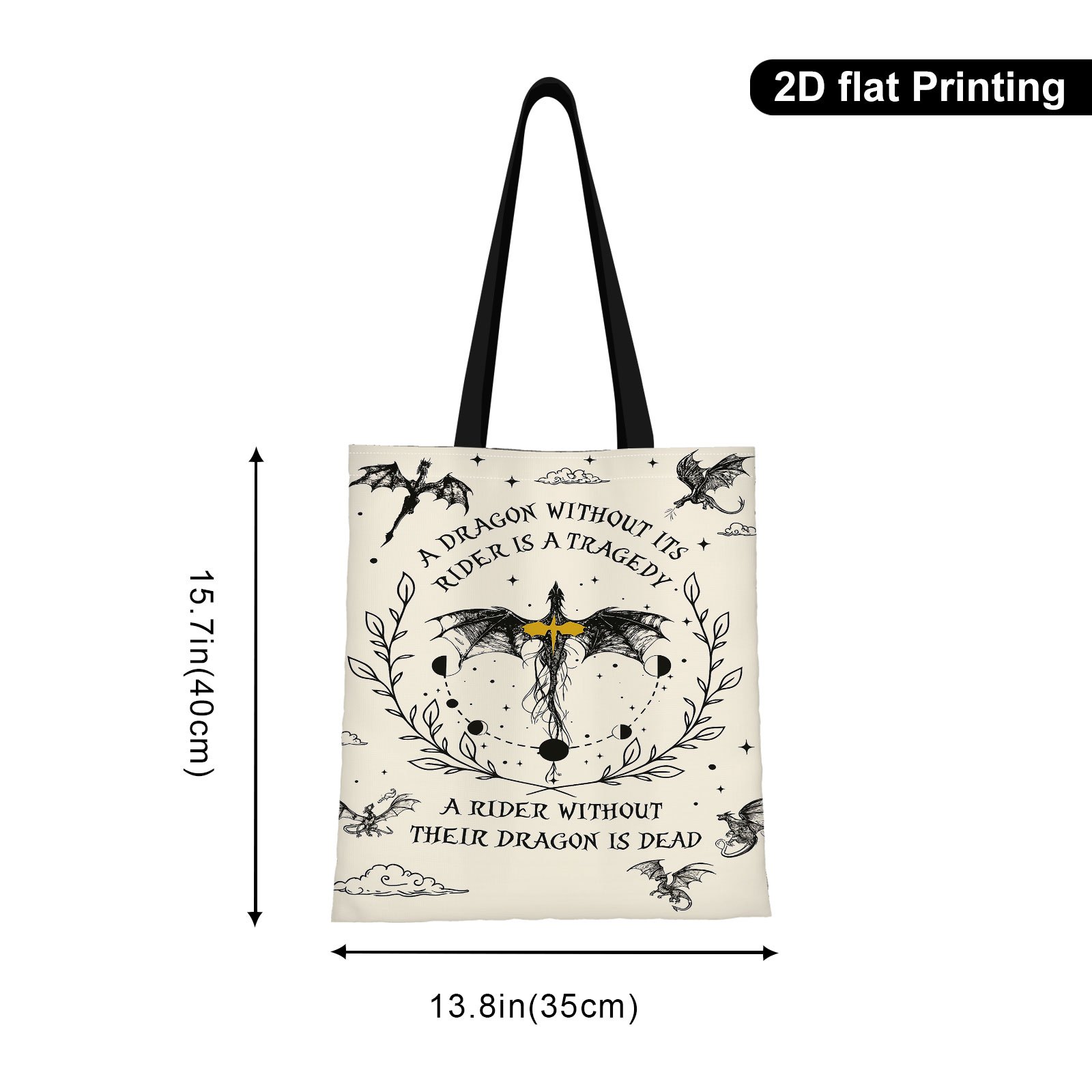 TEMU Shoulder Bag Featuring A Fantasy And Dragon Quote Print, Perfect For Outdoor Activities And Shopping. It Has A , Sturdy Handle, And Is Ideal For