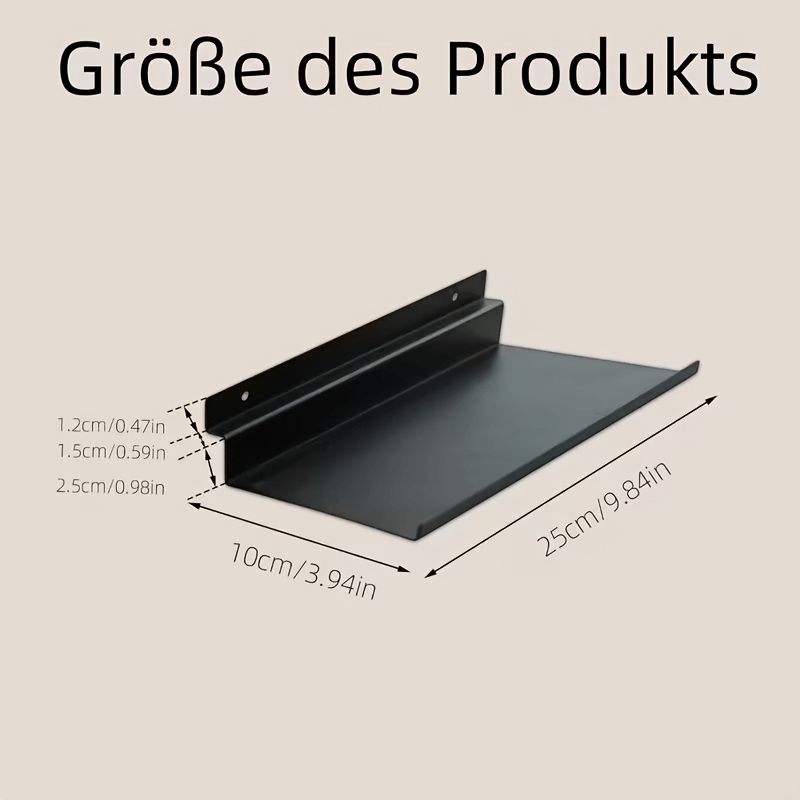 E-shop 1er Pack, Akustikpanel Regal, 25x10cm Metall Schwebestil, Robuste Struktur, Exquisites Design, Bequeme Aufbewahrung, Schwarzes Minimalistisches