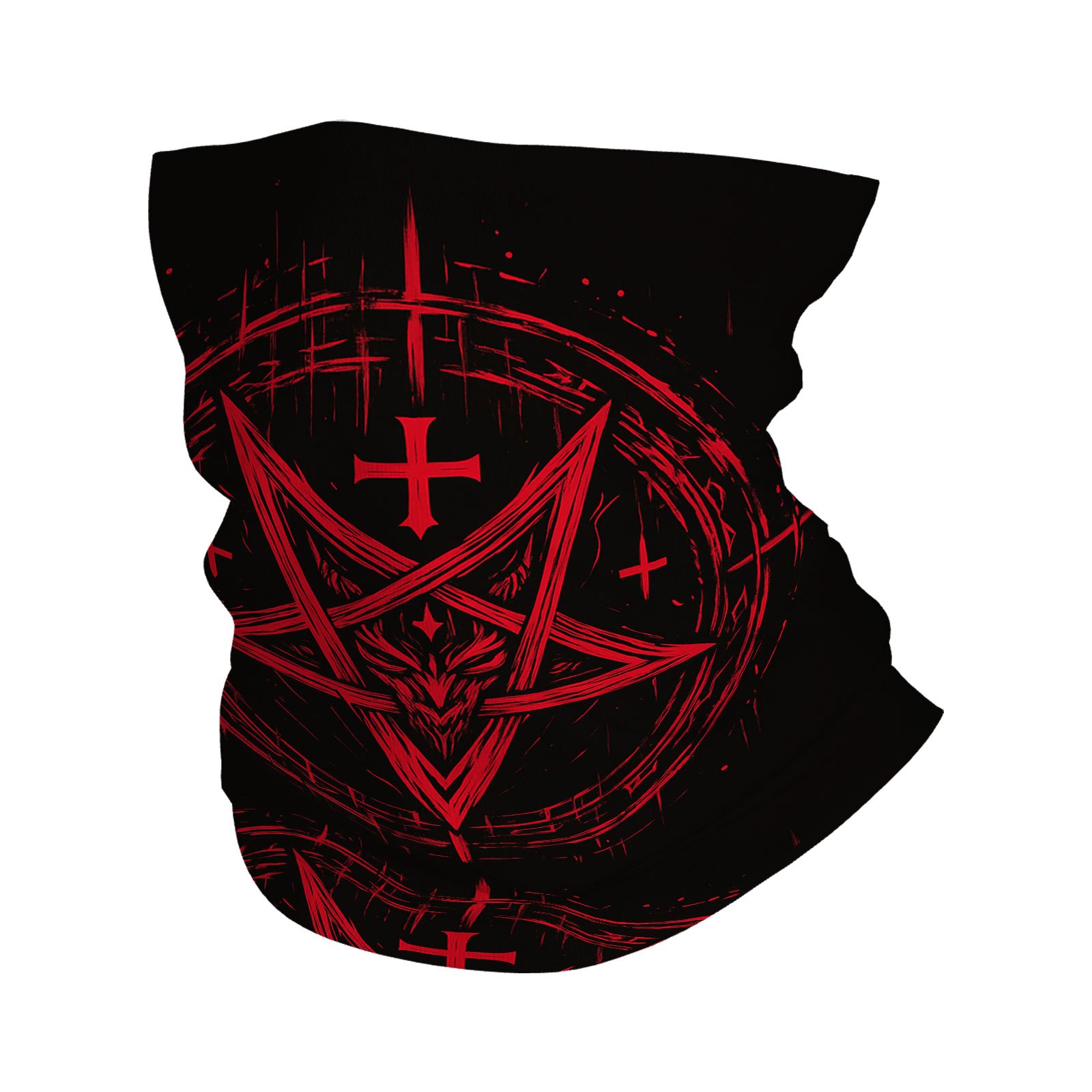 TEMU Red Pentagram, Baphomet Icon, Dark Background Print Scarf, Multi Functional Scarf Men Women Unsix Mask Neck Mask Holiday Events Gifts For
