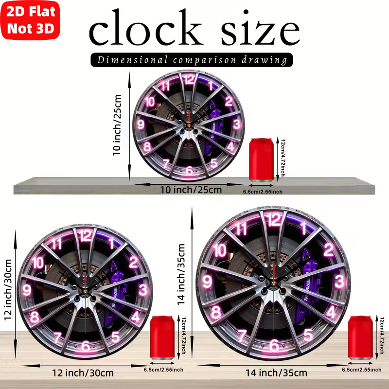 TEMU 2d Flat 1pc Car Wheel Brake Disc Theme Wall Clock, Silent Decorative Clock, Clock, Suitable For Bedroom, Living Room, Office Decoration, 10