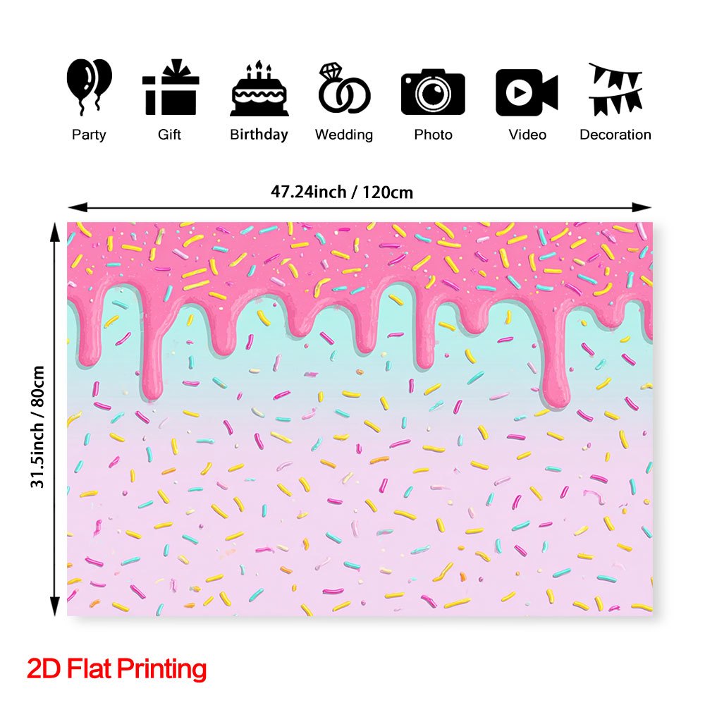 TEMU 2D Plat, Fond Photographique en Tissu Polyester 1pc avec Impression 2D Plat de Confiseries et Paillettes Pastel, Idéal , , , Parfait pour les