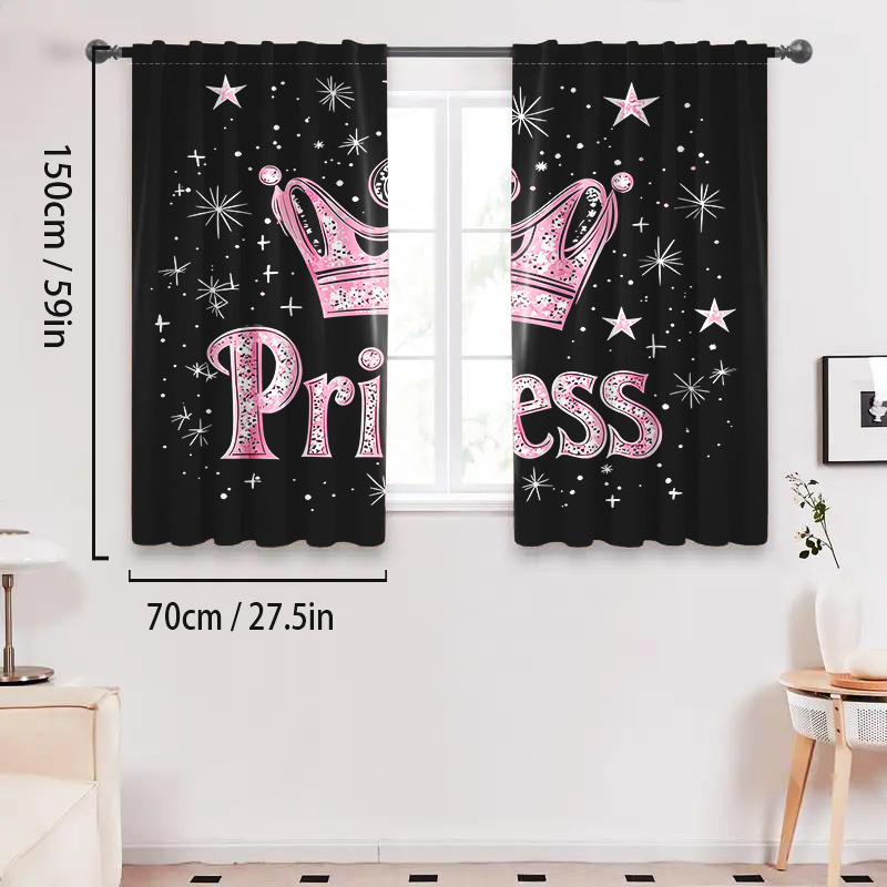 TEMU 2pcs Set , Curtains Pink Crown And Starlight. Blackout Curtain Panels For Living Room, Kitchen, Bedroom & More - Machine Washable Home Decor