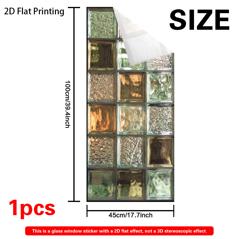 TEMU 2D Plat - 2D Plat - 1 stuk Abstracte Glasblok Kunst Raamfolie met een 2D Plat Print, met Statische Kleefende Frosted Privacy. Deze Eenvoudig Aan