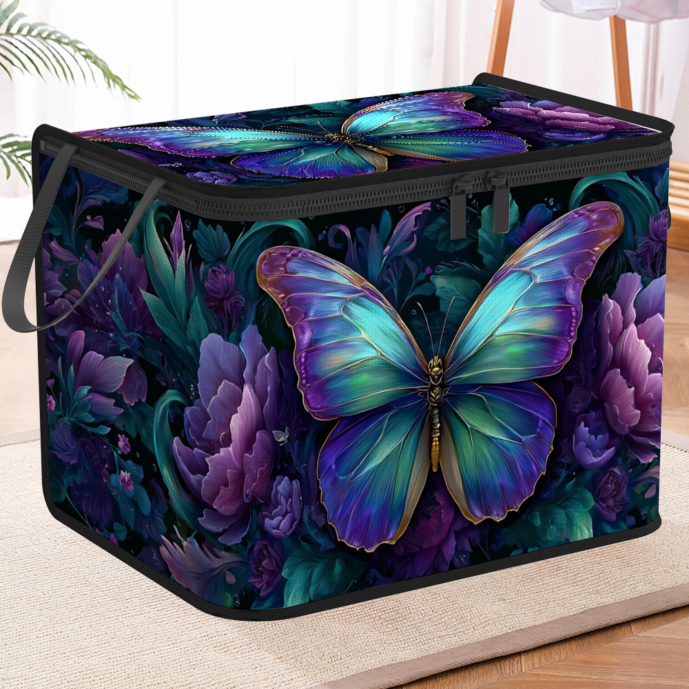 TEMU 1 Extra-large Foldable Zippered Storage Box With A And Purple Flower , Lid-style Storage Container. Suitable For Holiday Supplies Storage,