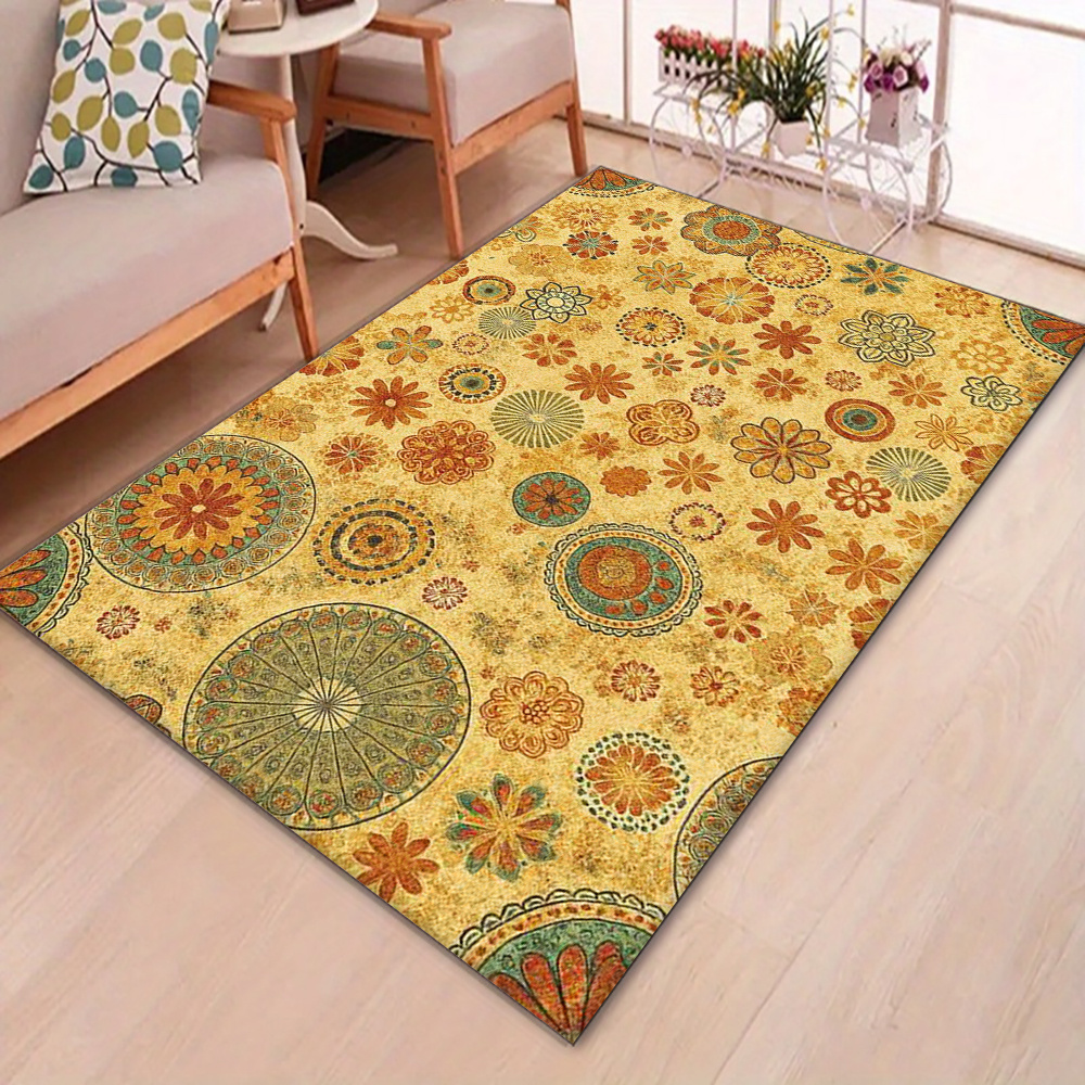 velvet luxury thick mat vintage floral pattern warm tones round   ethnic rug with non slip polypropylene backing machine washable suitable for living room bedroom reading corner camping gaming garden use