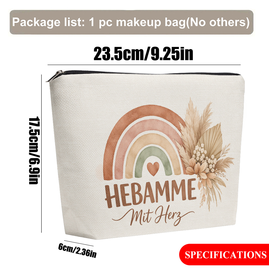 E-shop 1 Stück Make-up Tasche aus Leinen mit Herzförmigem Hebamme-Design | Faltbar & , Reißverschluss, Leicht & Waschmaschinenfest, Geeignet für Reisen