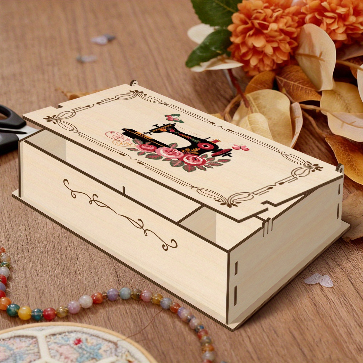 TEMU A Single Wooden Box With 5 Compartments Designed For Organizing Sewing Threads And Embroidery Patterns, Perfect For Storing Yarn, Needles For ,
