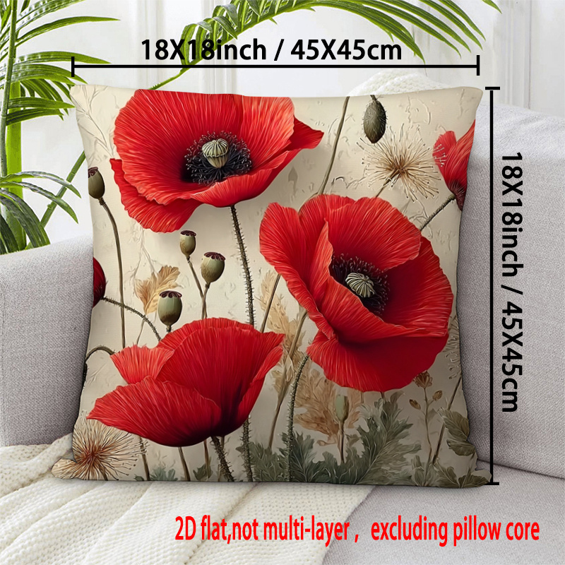 TEMU Housse de Coussin Imprimée 2D Plate Printemps, Améliore de , Housse de Coussin 18x18 Pouces (45x45 cm) - Fleurs de Coquelicot Rouge. Décorez , ,