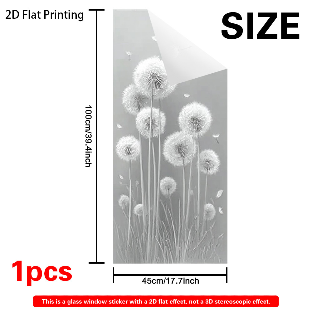 TEMU 2D Flat - 2D Flat - 1 Stück Löwenzahnblüten Kunst Fensterfolie, statische Haftung, mattierte Sichtschutzfolie – Abnehmbare PVC Dekoration, für