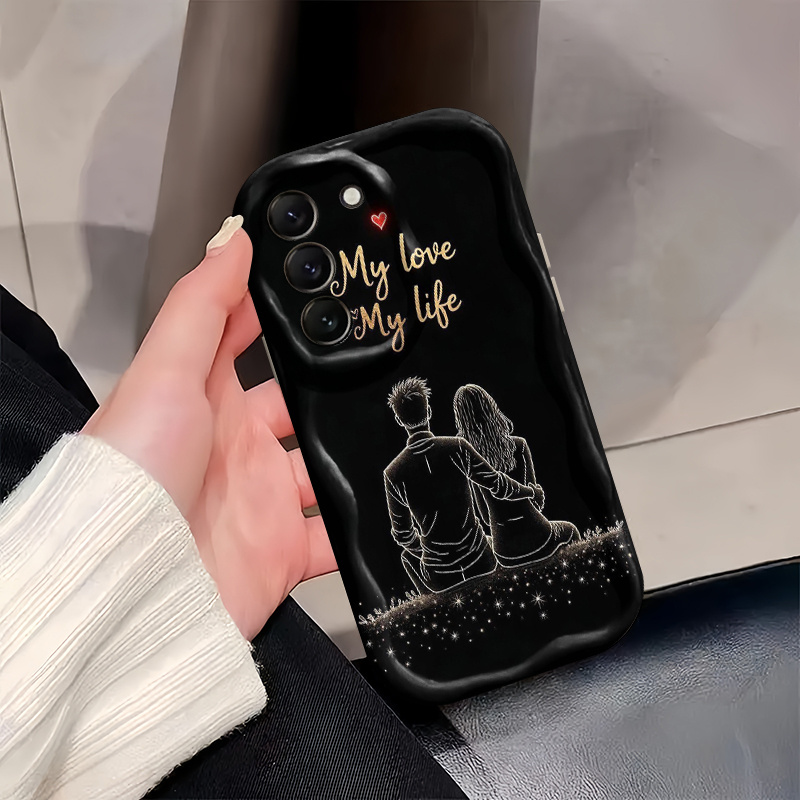TEMU Phone Case: 1 Romantic Couple Silhouette Heart Starry Sky - Cream 2d Design Phone Case; Compatible With Galaxy A55 A54 A34 A14 S20 S21 S22 S24