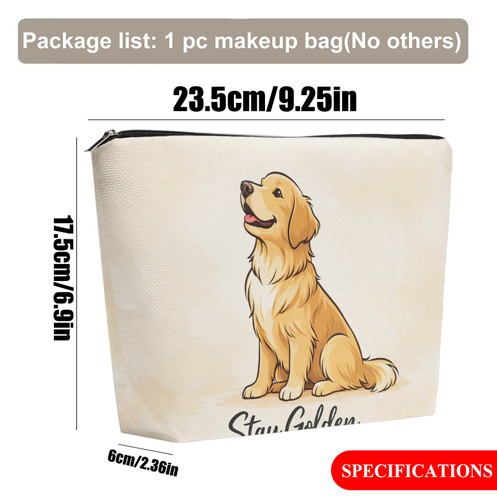 TEMU 【商品名】リネン製、携帯・折りたたみ可能、付きの、金色の犬のイラスト入りメイクアップバッグ。男性にも女性にも適しており、友情、誕生日、デー、卒業式、ホリデーギフト、旅行での収納に最適。
