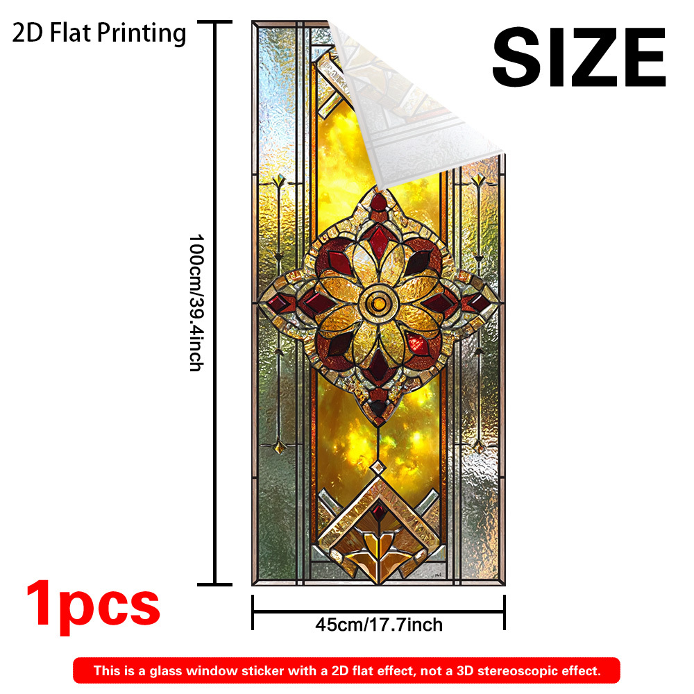 TEMU 2d Flat - 2d Flat - 1pc Of Stained Glass Art Window Film, Featuring A Static Cling Frosted â Removable Pvc Decor Without Glue, Ideal For Homes,