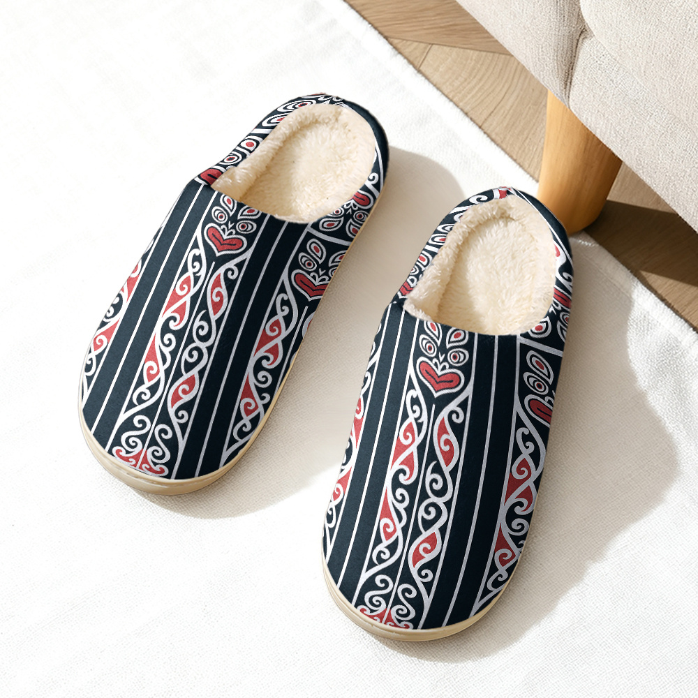 TEMU A Set Of Slippers Featuring A Maori Design, Stylish And Soft With A Non-slip Bottom, Cozy Fuzzy Footwear Suitable For Men And Women, Indoor And