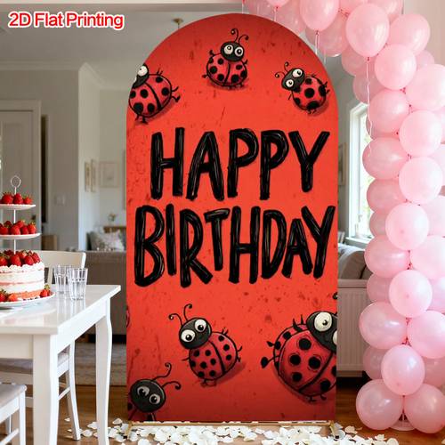 1pc ladybug birthday greeting card arch backdrop cover 2d flat printing polyester fabric smooth installation reusable ideal for parties indoor cake table props party decor outdoor patio decor living room decor
