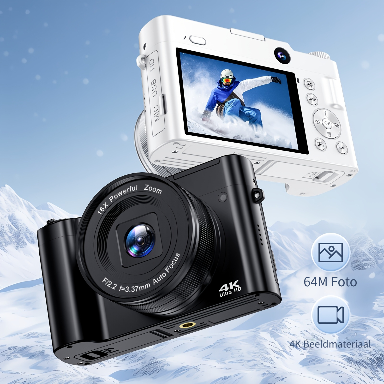 Compacte digitale camera SZSMART DC403 FHD 44MP zoom 16X 2.4 inch scherm 8GB - zwart - Compactcamera | fnac België