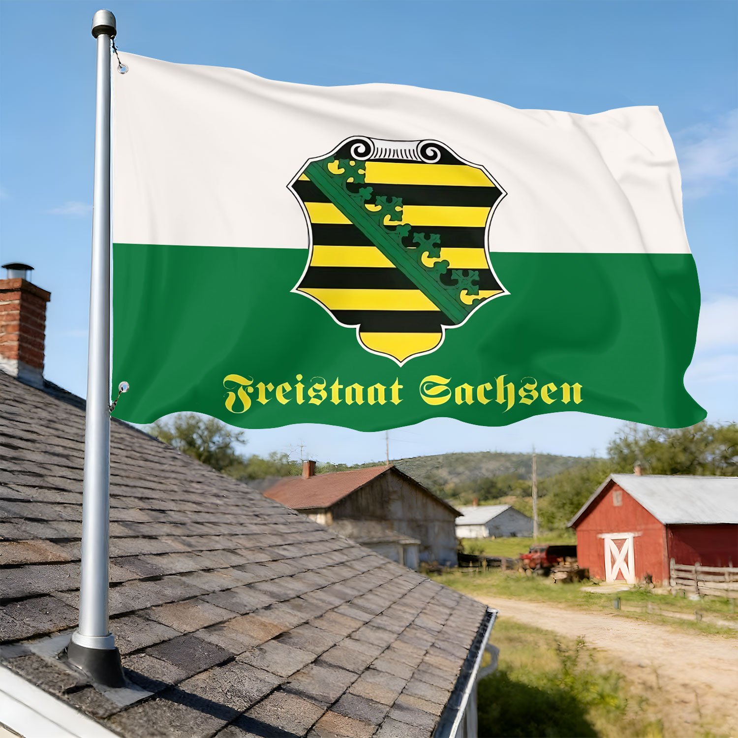 E-shop Freistaat Sachsen 1 Flagge in mehreren Größen, aus 100 % Polyester mit 2 Aufhängeringen für Zuhause/Garten/Außen-/Innenbereich