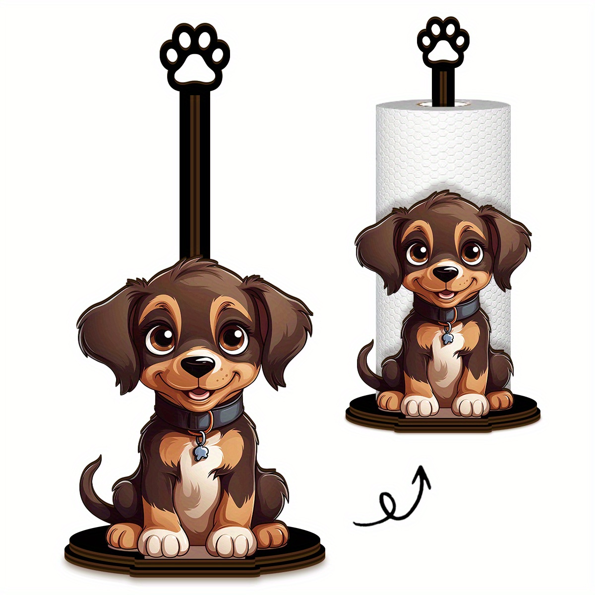 TEMU Cute Puppy-shaped Kitchen Paper Towel Holder, Wooden Kitchen Paper Towel Holder, Single-layer Dishcloth Holder, Standing Kitchen Paper Towel