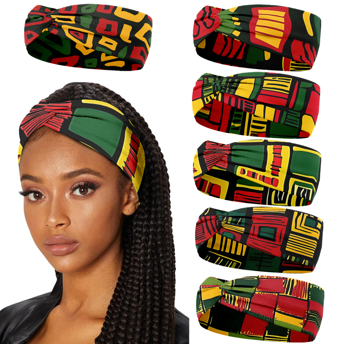 TEMU Ensemble de 6 Élastiques à Cheveux, Bandeaux Légers à Motif Géométrique Contrasté, Bandeaux de Sport, Design Nœud, Cadeau de Saint-Valentin,