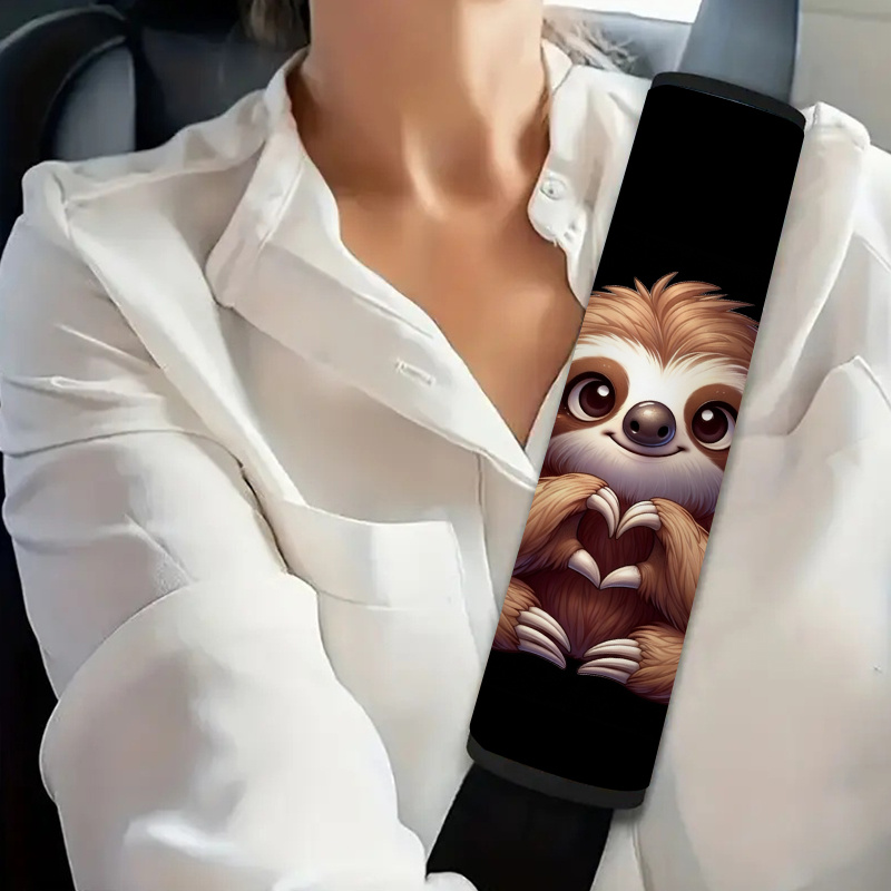TEMU 1pc Sloth-themed Car Seat Belt Cover Featuring A Cute Sloth With Hearts, Enhancing Your Interior. Multifunctional Strap Protectors Are Ideal For