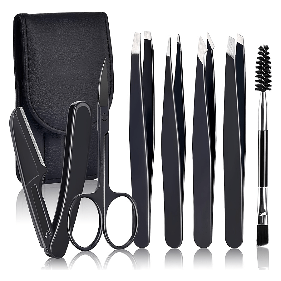TEMU Pince à épiler pour femmes, Set de 7 pincettes à sourcils, Pince à épiler pour poils incarnés, Brosse à sourcils, Rasoir à sourcils, Ciseaux à