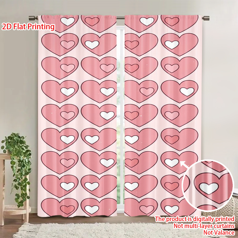 품목 사진 2d 평면, 2d 평면 2개,   데이 하트 프린트 커튼 로드 포켓 다중 사이즈 커튼, 침실, 사무실용 - 창문 장식에 적합, 2d 평면