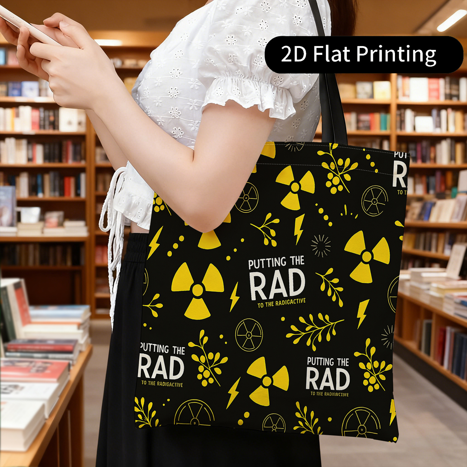 TEMU Borsa 1 pz Stampata su Entrambi i Lati con di Radiazioni, Gialla e , Borsa per Portatile a Energia Atomica, Borsa per Riporre, Borsa a Spalla,