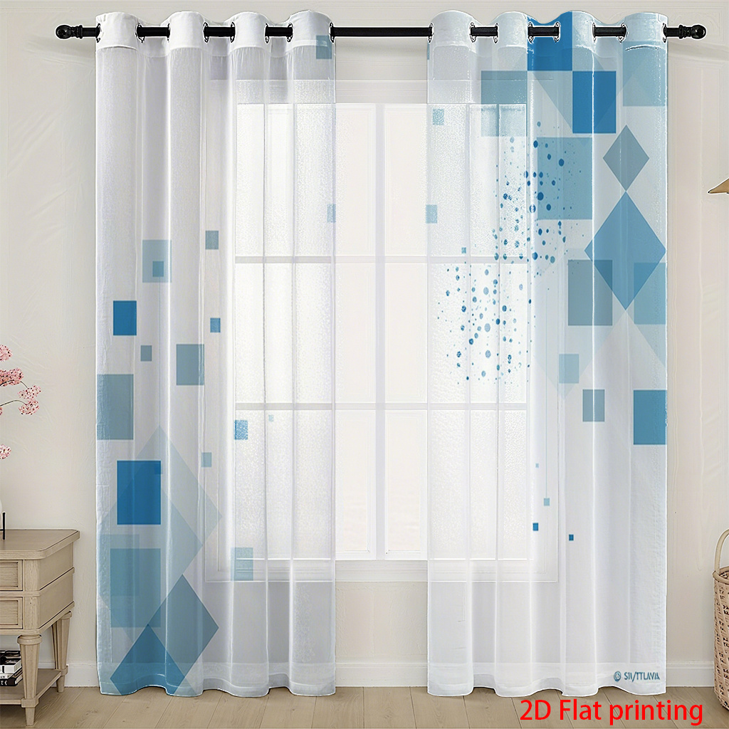 TEMU 2d Flat, 2 Panels Sheer Curtains Pattern Semi-sheer Window Drapes - Punch Hole Hanging, Machine Washable Lightweight Full-dor For & - Suitable