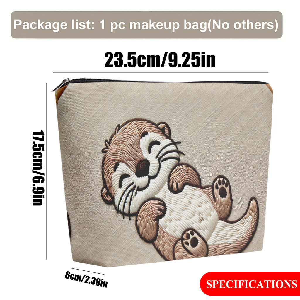 E-shop Kosmetiktasche ., Kosmetiktasche aus Stoff-Leinen mit liegendem lächelndem Otter, faltbare & tragbare Kulturtasche, Reißverschluss, für Männer &