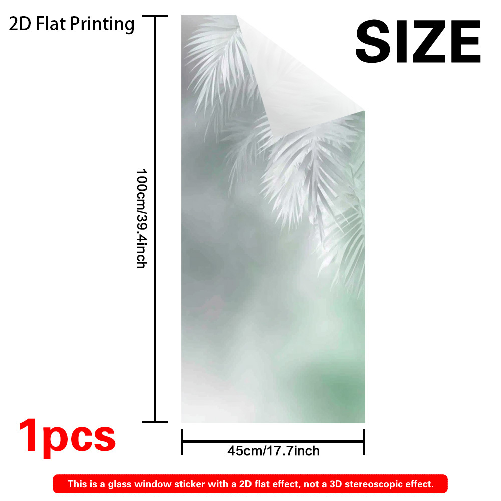 TEMU 2d Flat, 1pc 1pcs Static Cling Palm Leaf Window Film - Pvc Privacy Suitable For, Shower Doors, Mirrors - Contemporary Frosted Decorative Cover,