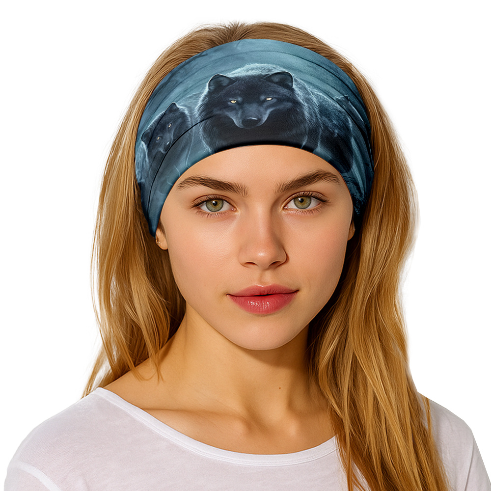 TEMU Elastic Wide Hair Tie Wolves, Made From Breathable And Sweat-absorbing Polyester Fabric. Knotted Headband Perfect For Men And Women, Ideal For