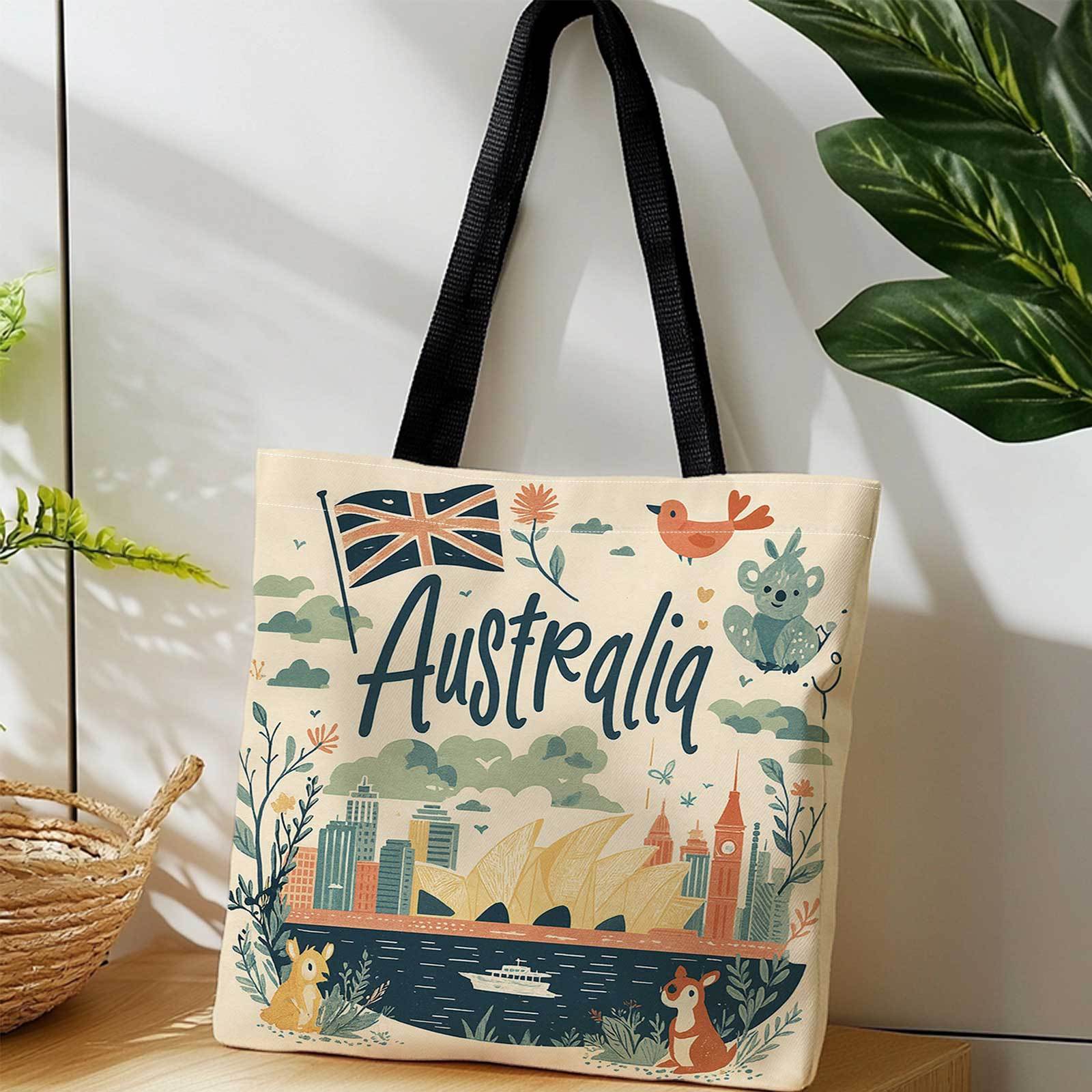 TEMU Double-sided Printed Shopping Tote Bag + Sydney Opera House, Animals, And Patterns + Lightweight, Foldable, Reusable Shoulder Storage Bag,