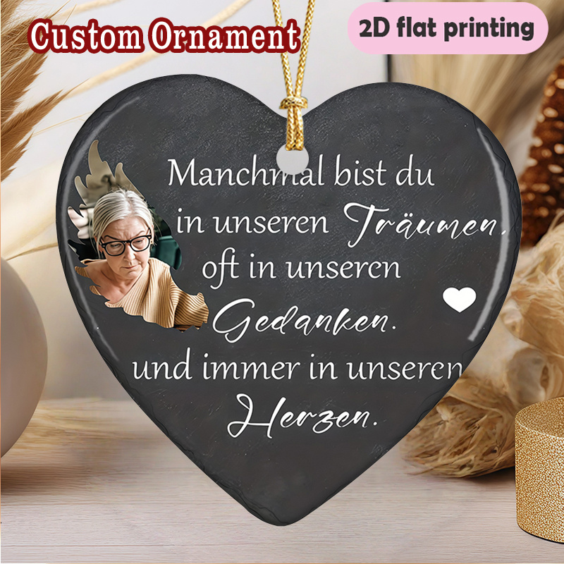 E-shop Keramik-Hängeornament, personalisierbar mit Namen oder Foto, personalisierbares deutsches Zitat Herz Keramik-Hängeornament - personalisiertes