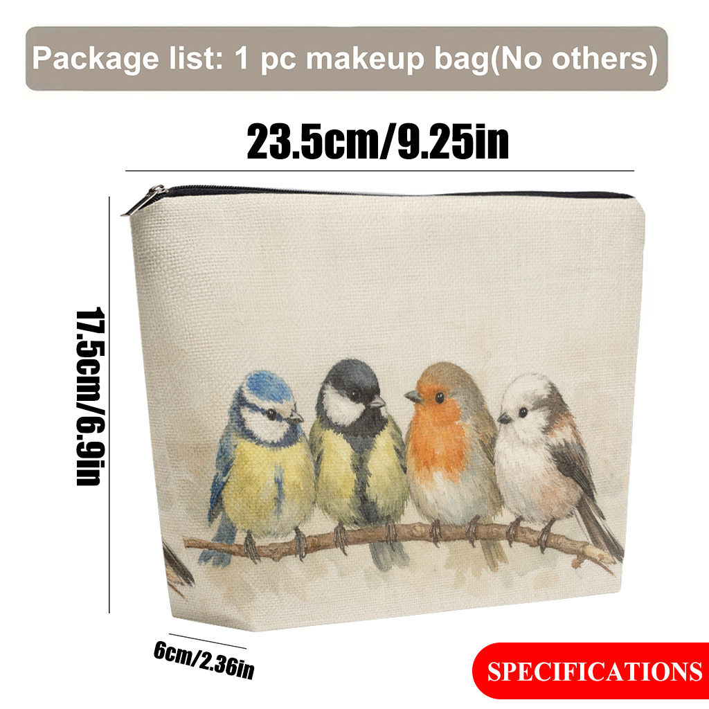 E-shop Kosmetiktasche ., Leinen Make-up Tasche mit vier schönen Vögeln auf einem Ast, faltbare und tragbare Kulturbeuteltasche, Reißverschluss, für
