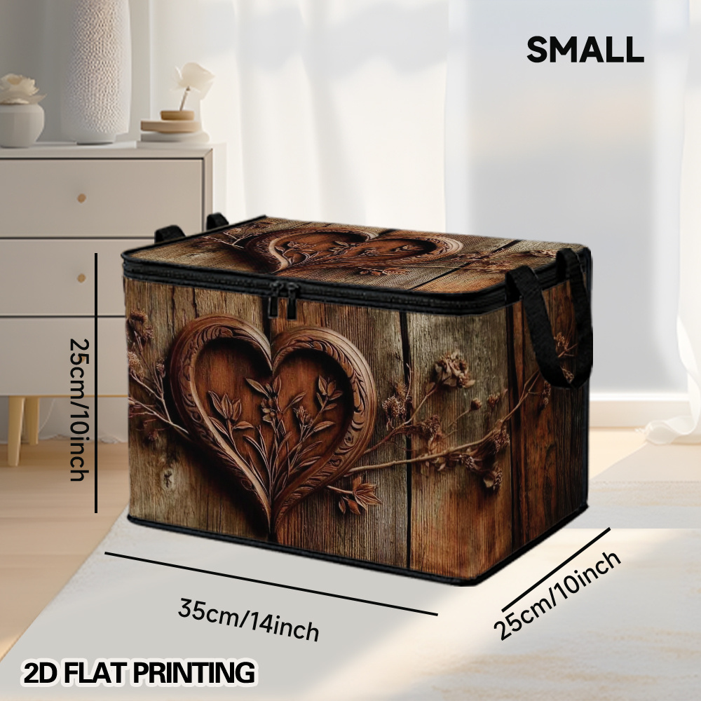 TEMU 2d Flat Printing, 1pc, Rustic Wooden Heart Door Wall Print Clothing Storage Basket, Perfect For Closet Organizer, Blanket Storage, And Wardrobe