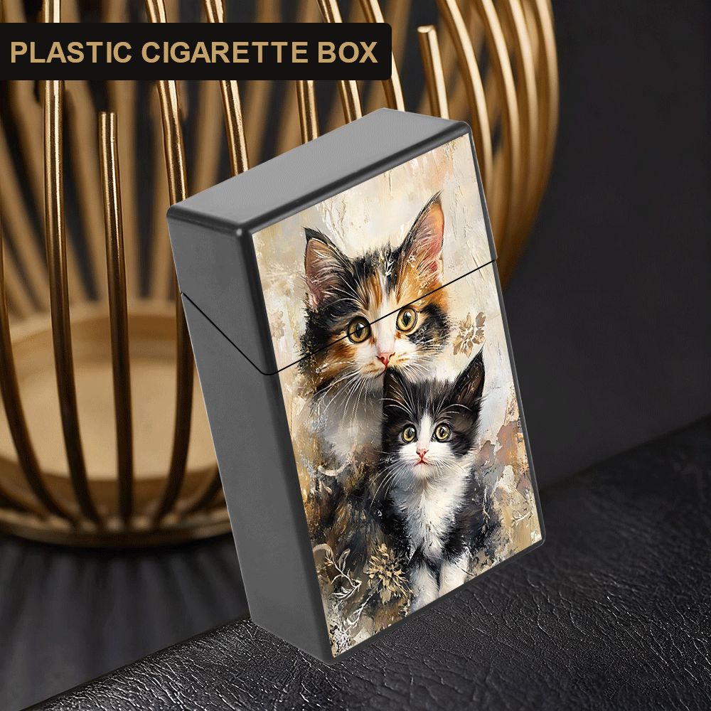 kitten cigarette case Kittens in Bows Image with Built in Lighter Metal Wallet Retro Black Cat Kitty Cigarette