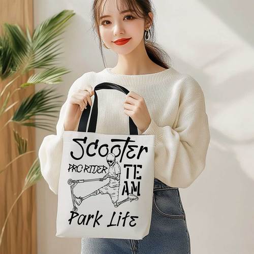 double sided printed shopping tote bag stunt scooter lightweight foldable reusable shoulder storage bag for travel camping and daily use camping accessories