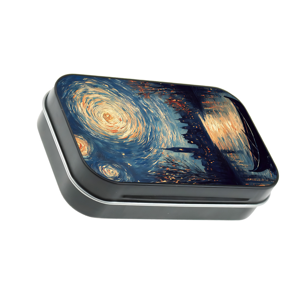 TEMU 1pc Square Iron Tin Box With Starry Night- | Lidded Storage Bins For Small Items, Decorative Organizer Container, Ideal For Desk, Home, Office,